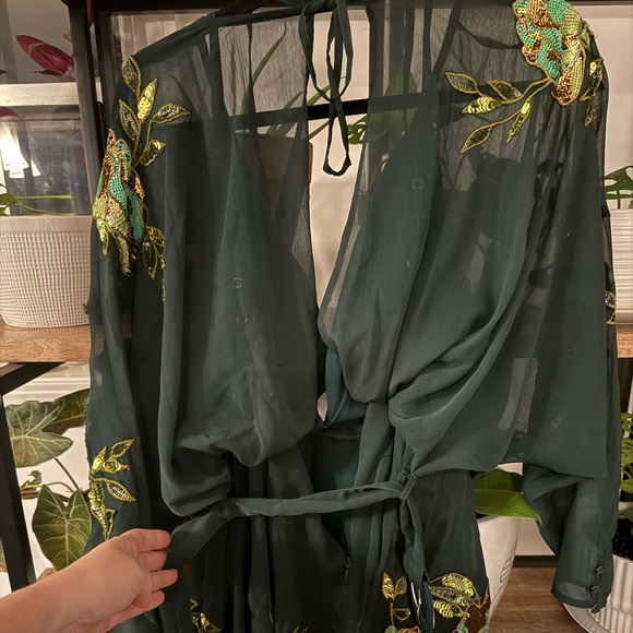 Nordstrom cocktail mini dress emerald green with sequins - Picture 2 of 4